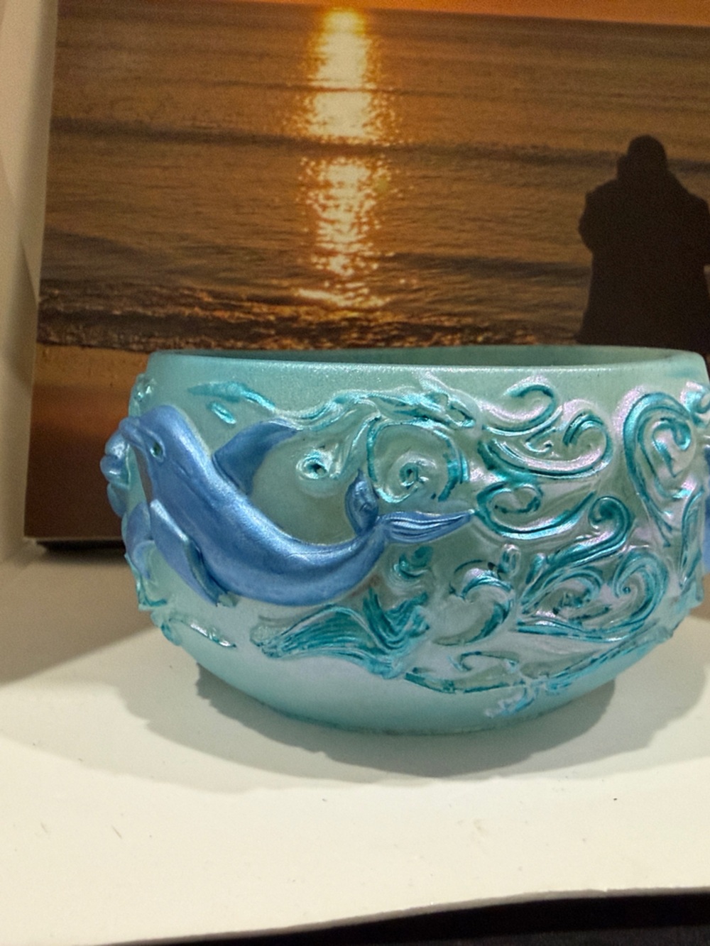 Decorative Turquoise Blue Dolphin Resin Bowl - Picture 5 of 11